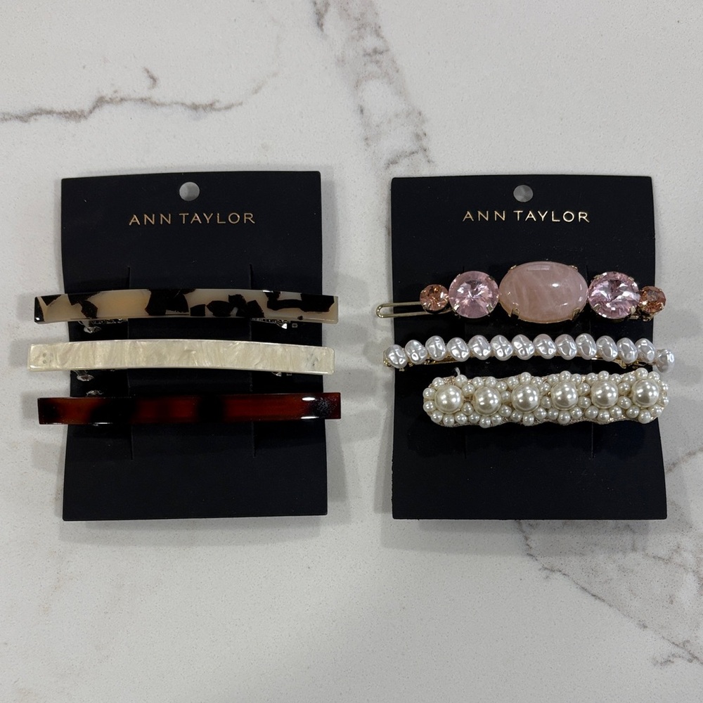 Ann Taylor Set of 6 Elegant Hair Clips & Barrettes - Pearl, Pink, Tortoise